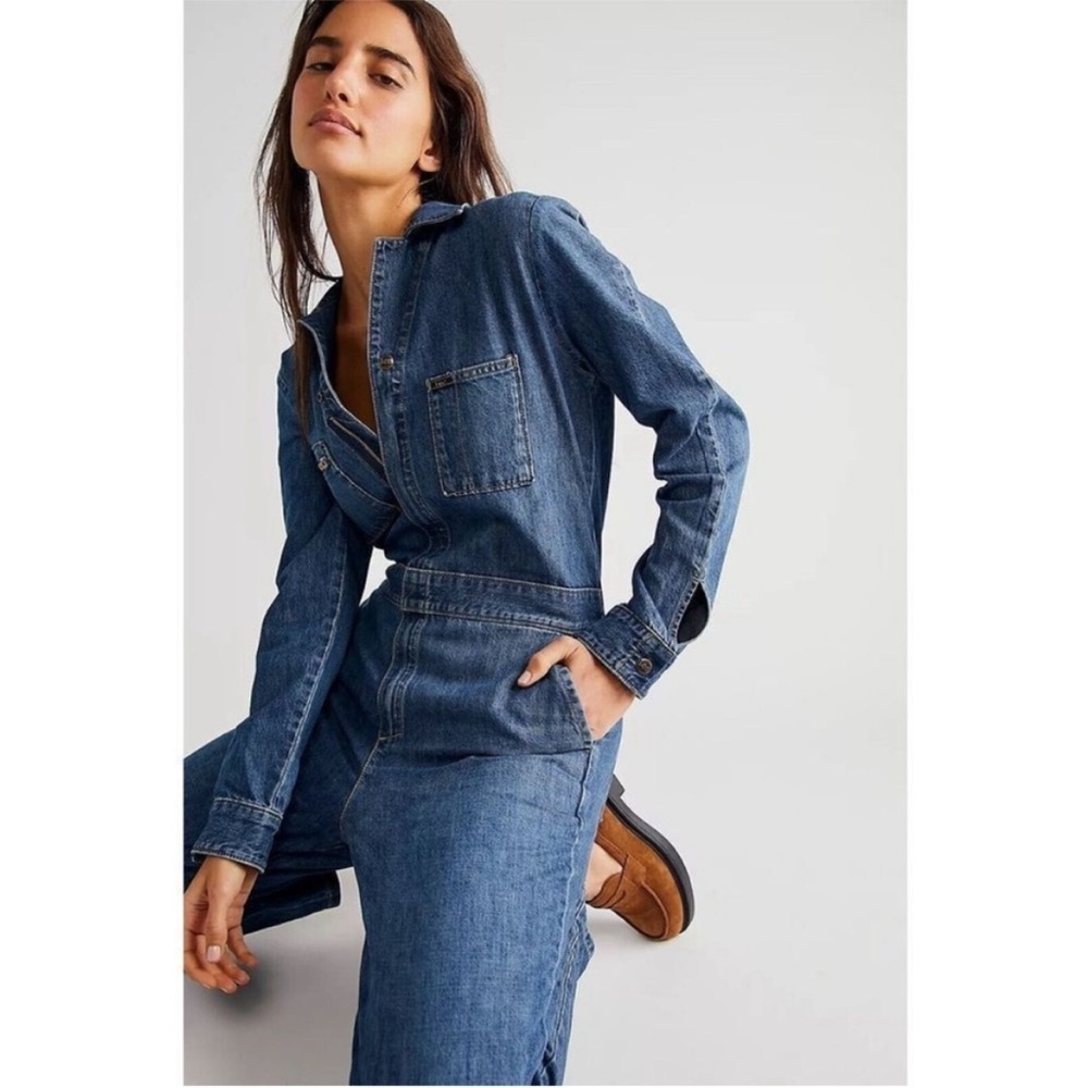 NWT Lee Modern Vintage x Free People Union Alls Cover Alls in Grass Seed Sz S - Picture 2 of 12